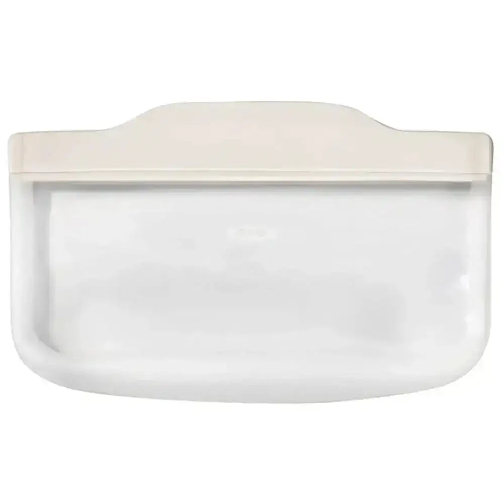 Oxo good grips silicone flat reusable bag 332ml clear plastic container with beige silicone lid for food storage