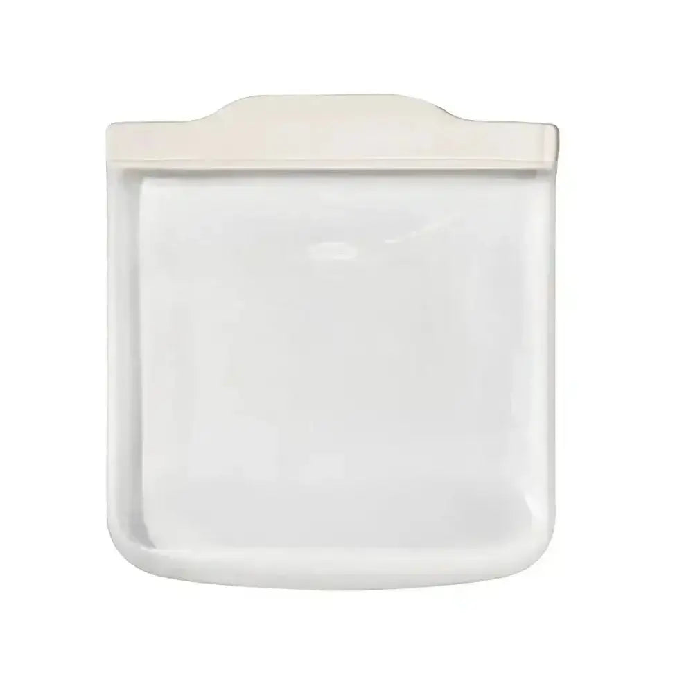 Clear rectangular oxo good grips silicone flat reusable bag 820ml with beige zipper and rounded corners waterproof pouch