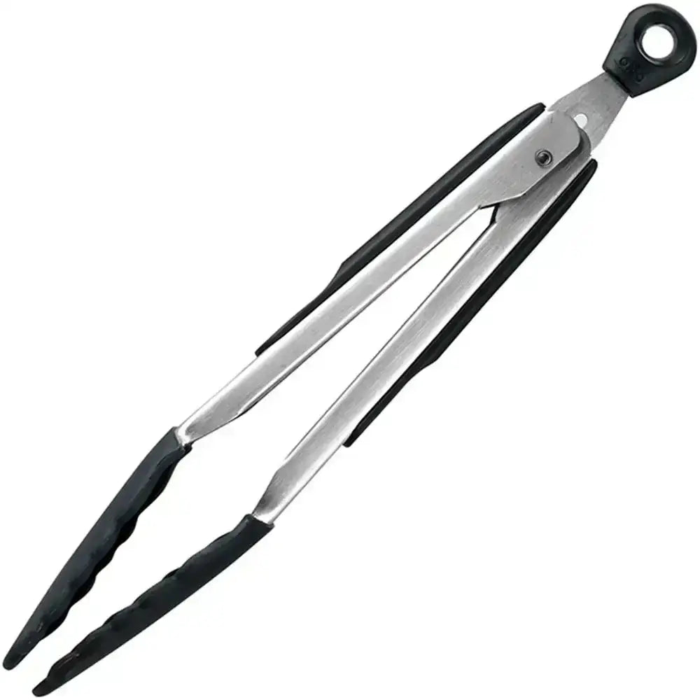 Pair of tongs with black handles on a white background