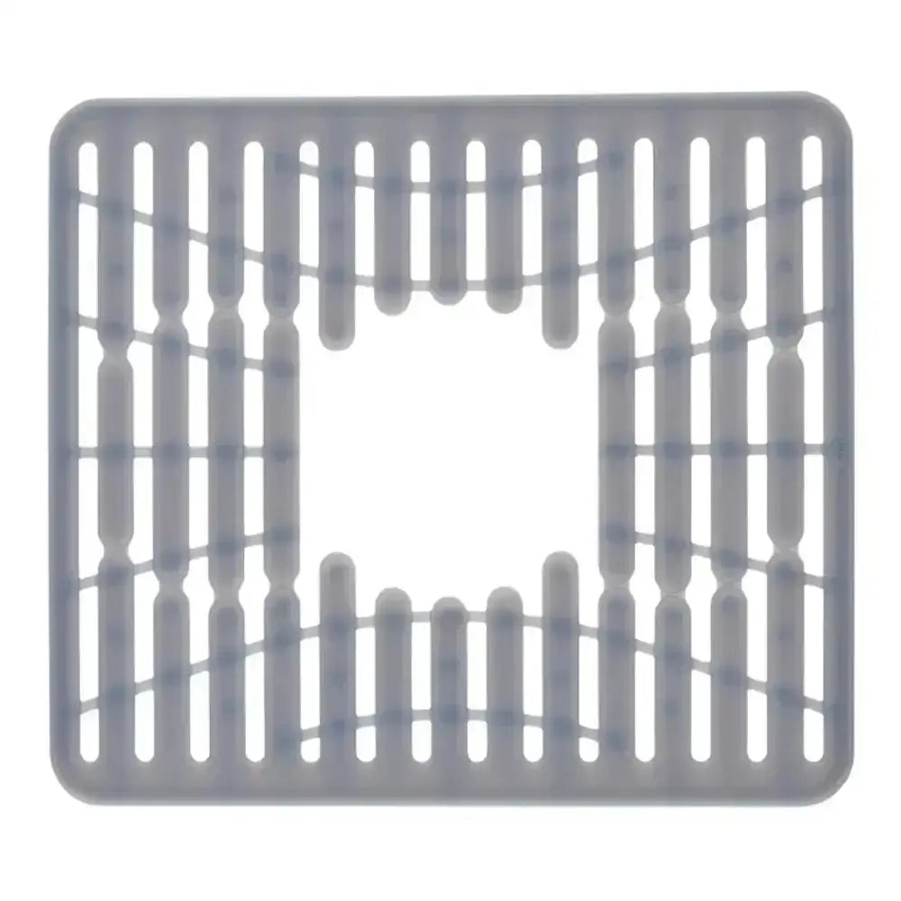 Gray plastic drain cover on a white background
