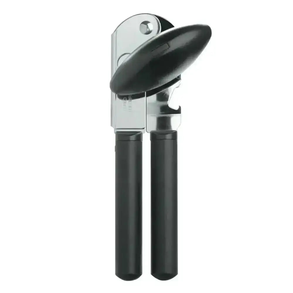 Can opener with black handles on a white background