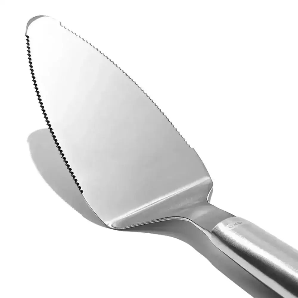 Oxo Good Grips stainless steel pie server with serrated edge and sleek modern design for cake lifting and serving