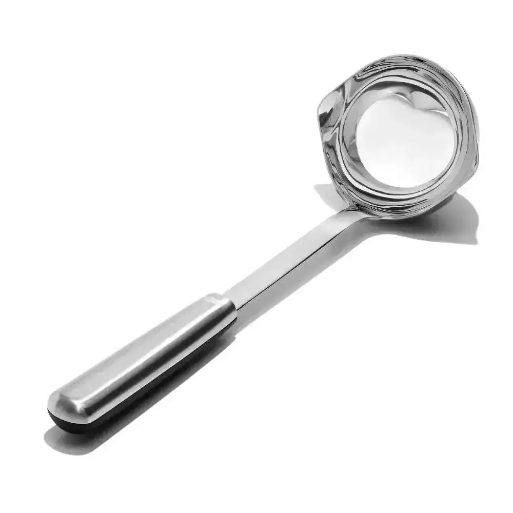 Oxo Good Grips stainless steel soup ladle with sleek polished finish and ergonomic handle for comfortable use