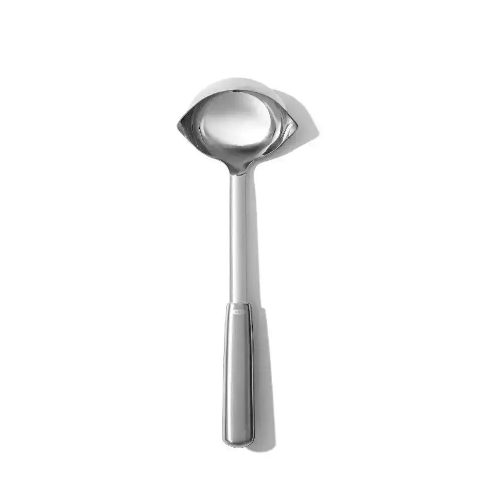 Oxo Good Grips stainless steel soup ladle with sleek modern design and slightly flared bowl for easy serving
