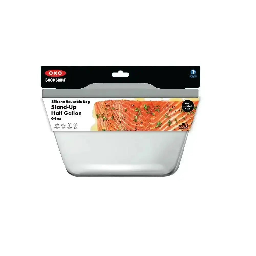 Oxo good grips stand up silver silicone reusable bag 1.8L with durable finish and branded packaging