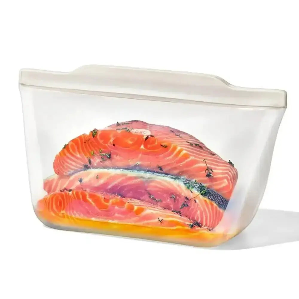 Oxo good grips stand up clear silicone food storage bag with white flexible seal reusable 1.8l capacity