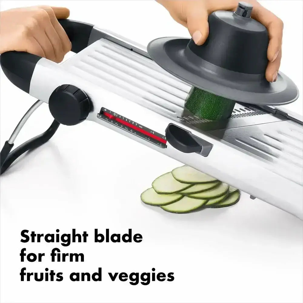Oxo stainless steel chef’s mandoline slicer 2.0 white and black with straight blade for firm fruits and veggies