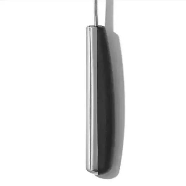A sleek minimalist oxo stainless steel cooking turner with polished metallic finish and smooth rounded edges