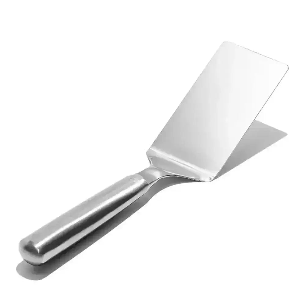 Oxo stainless steel lasagna turner with shiny rectangular blade and rounded handle for easy serving