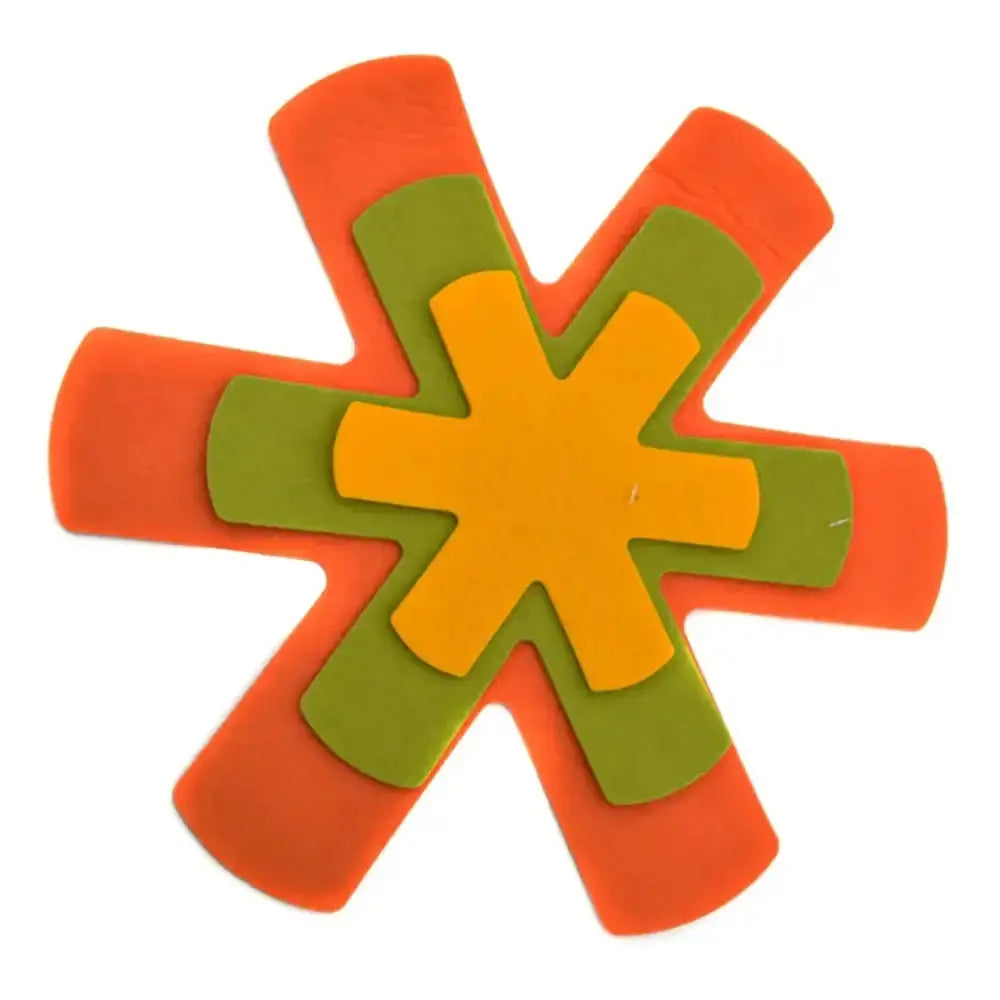 Colorful star-shaped object with orange and green colors on a white background