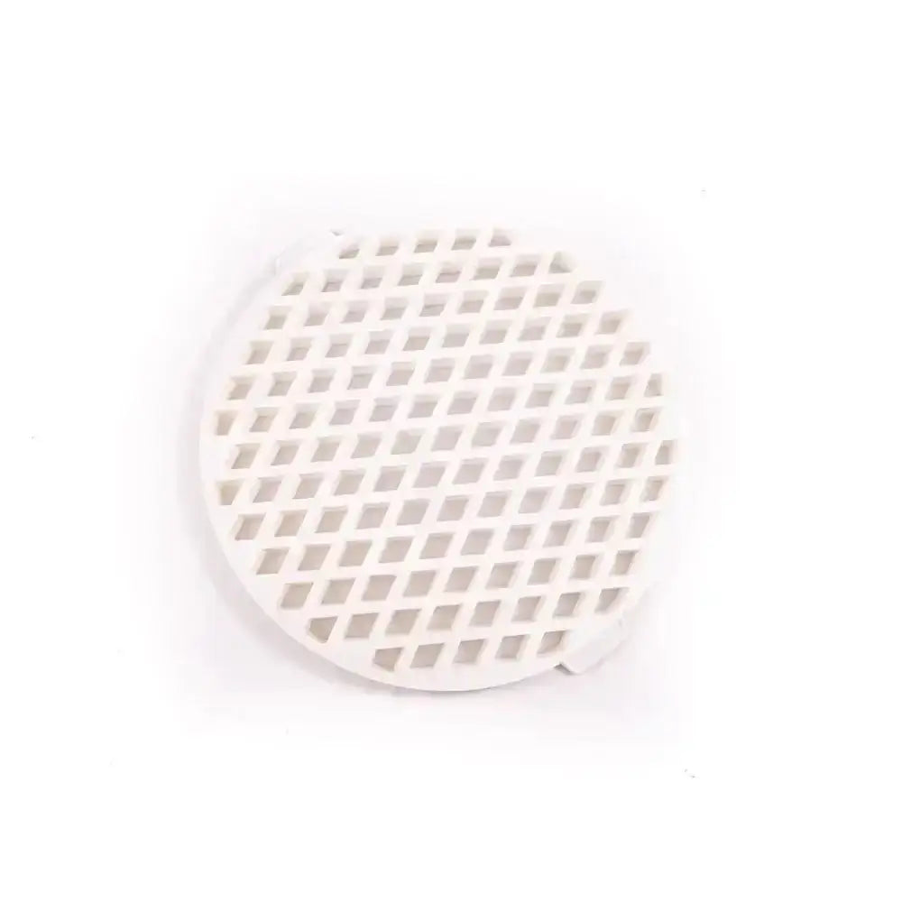 Round white object with grid pattern on a white background