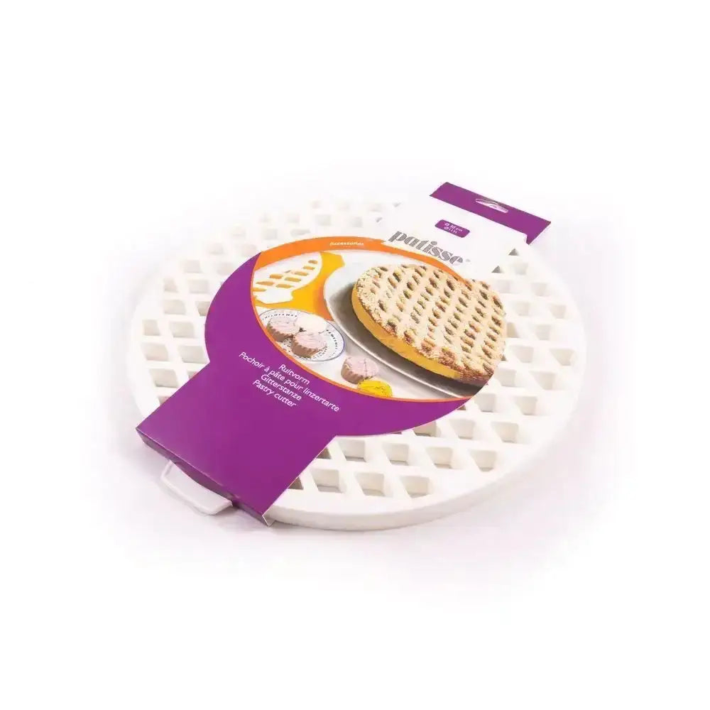 White pastry cutter with purple packaging on a white background