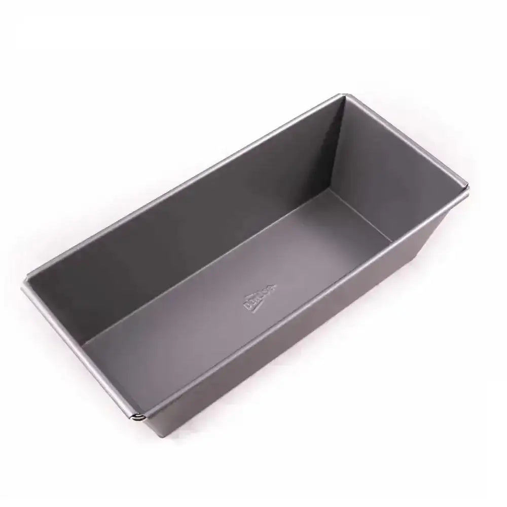 Gray loaf pan on a white background