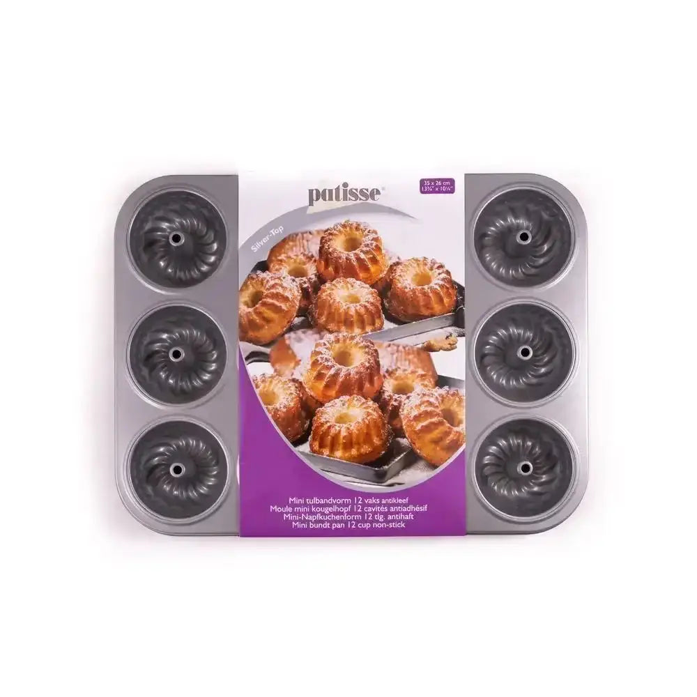 Patisse mini Bundt cake pan with cakelets on a white background