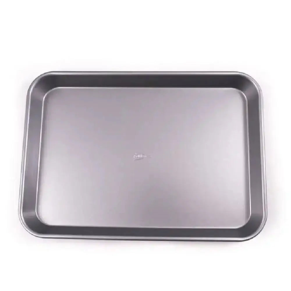 Metal baking tray on a white background