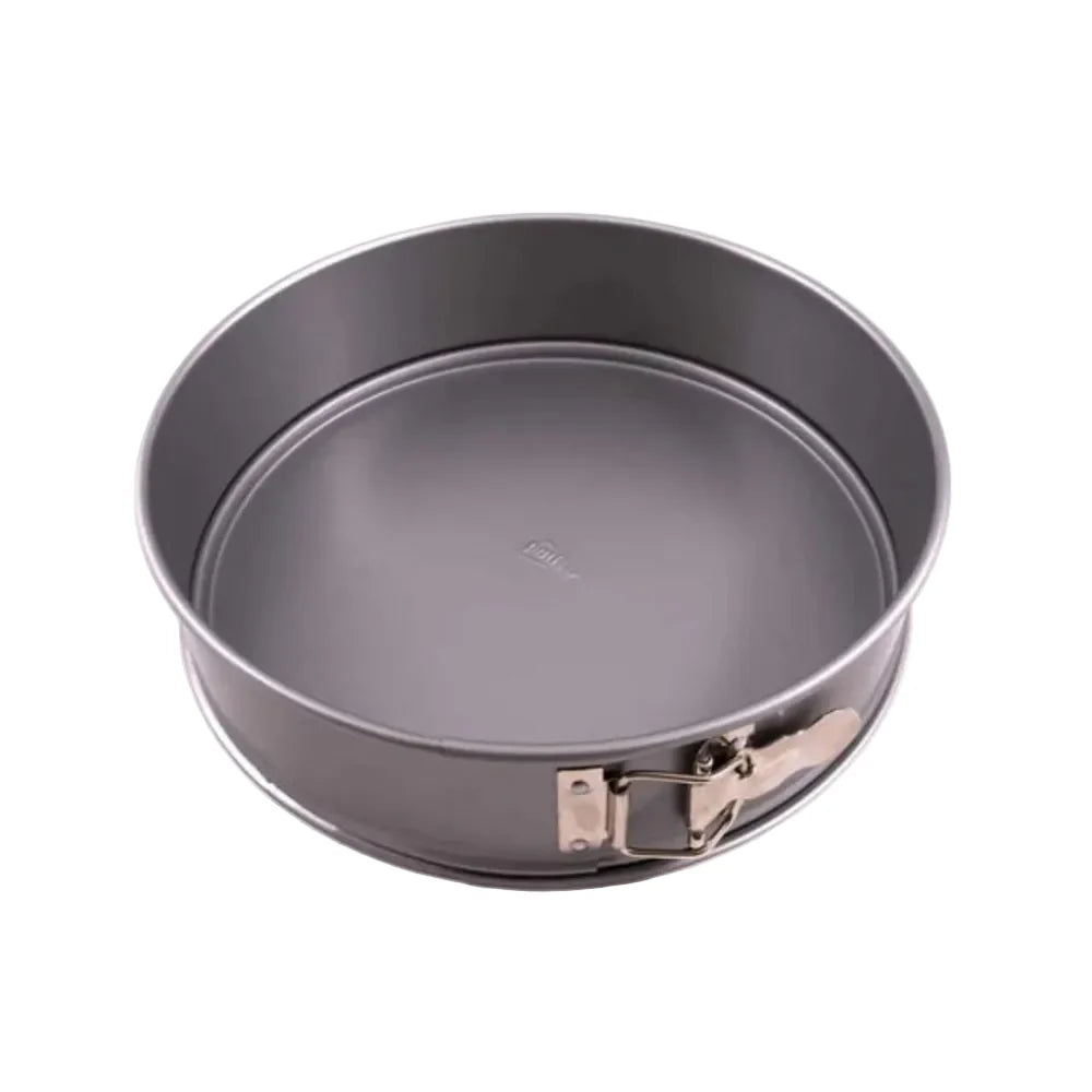 Metal baking pan with a latch on a white background