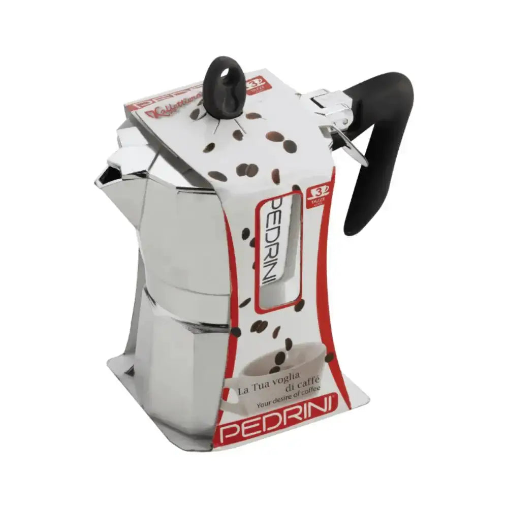 Pedrini coffee maker with packaging on a white background