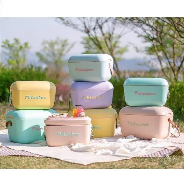 Pastel-colored polarbox classic retro cooler box lime rosa 12l with rounded edges and subtle logo in matching hue