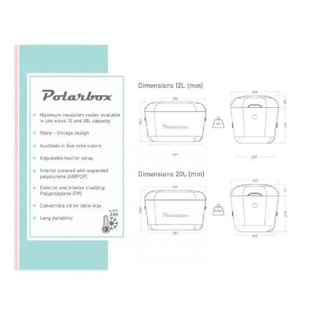 Polarbox classic retro cooler box naranja rose 12l with 12l insulation cooler, polypropylene cladding, and adjustable leather strap
