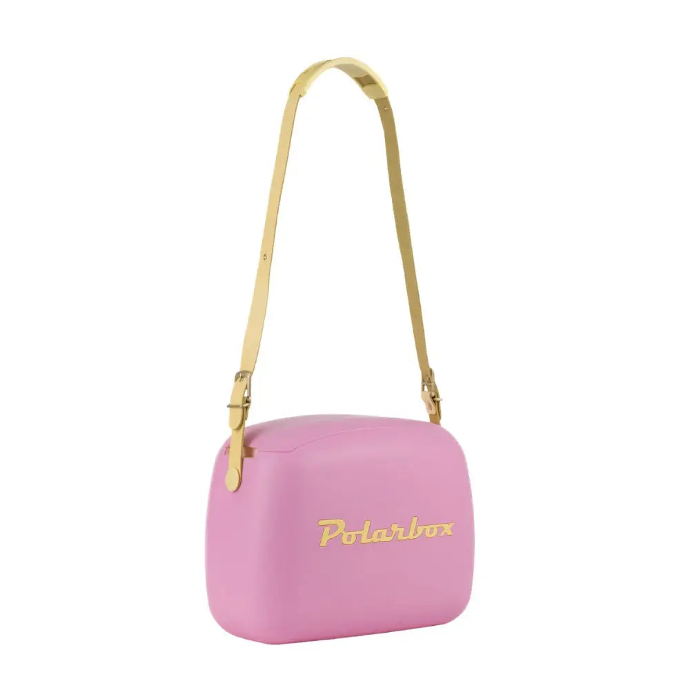 Pink carrying case with yellow strap and 'Polarbox' branding on a white background
