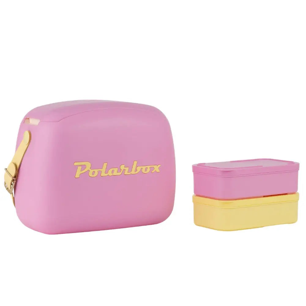 Pink and yellow lunch box set with 'Polarbox' branding on a white background