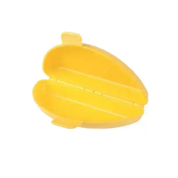 Yellow plastic object on a white background