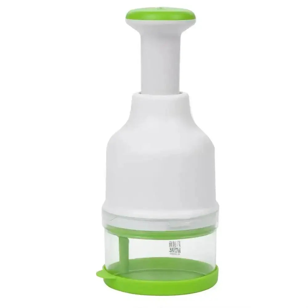 White kitchen tool with green accents on a white background