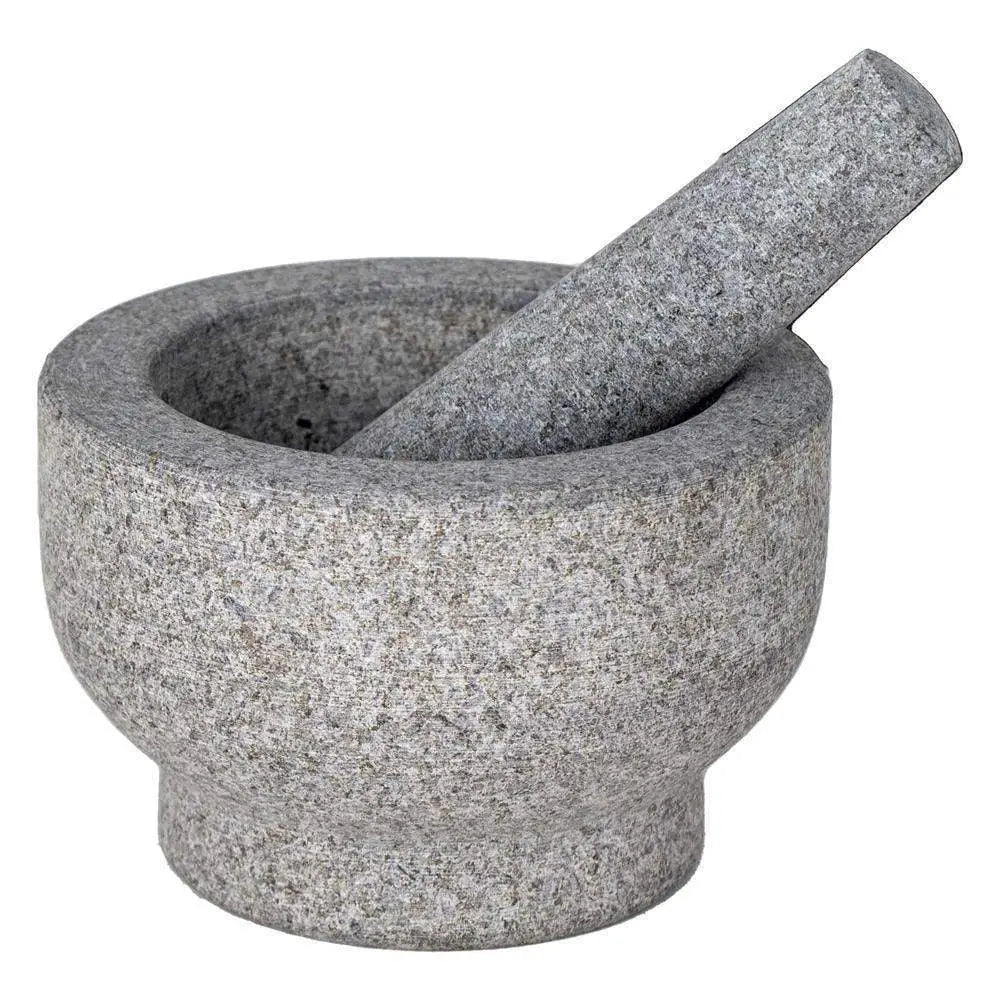 Regent granite mortar and pestle 15cm set in gray granite with speckled texture for grinding and crushing