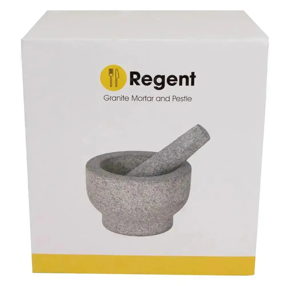 Regent granite mortar and pestle set 15cm with speckled gray stone finish and classic rounded bowl and matching pestle