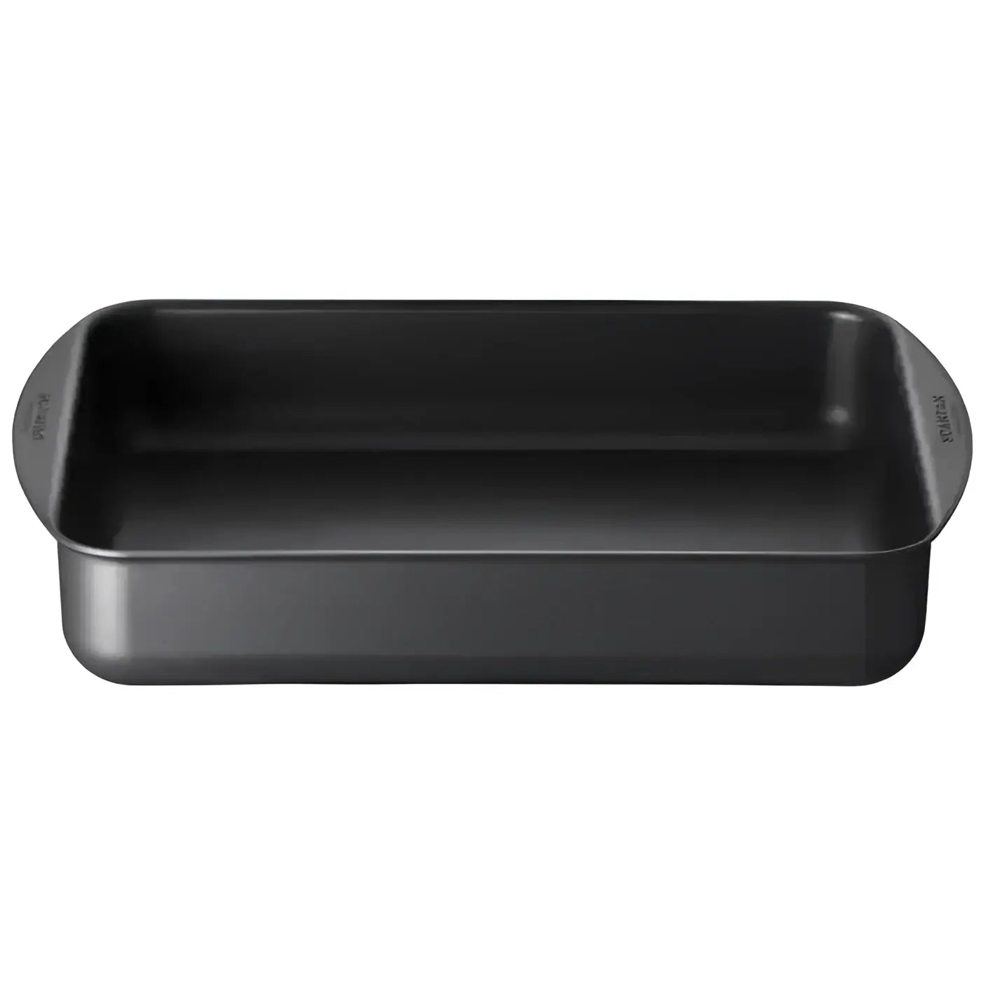 Black rectangular baking dish on a white background