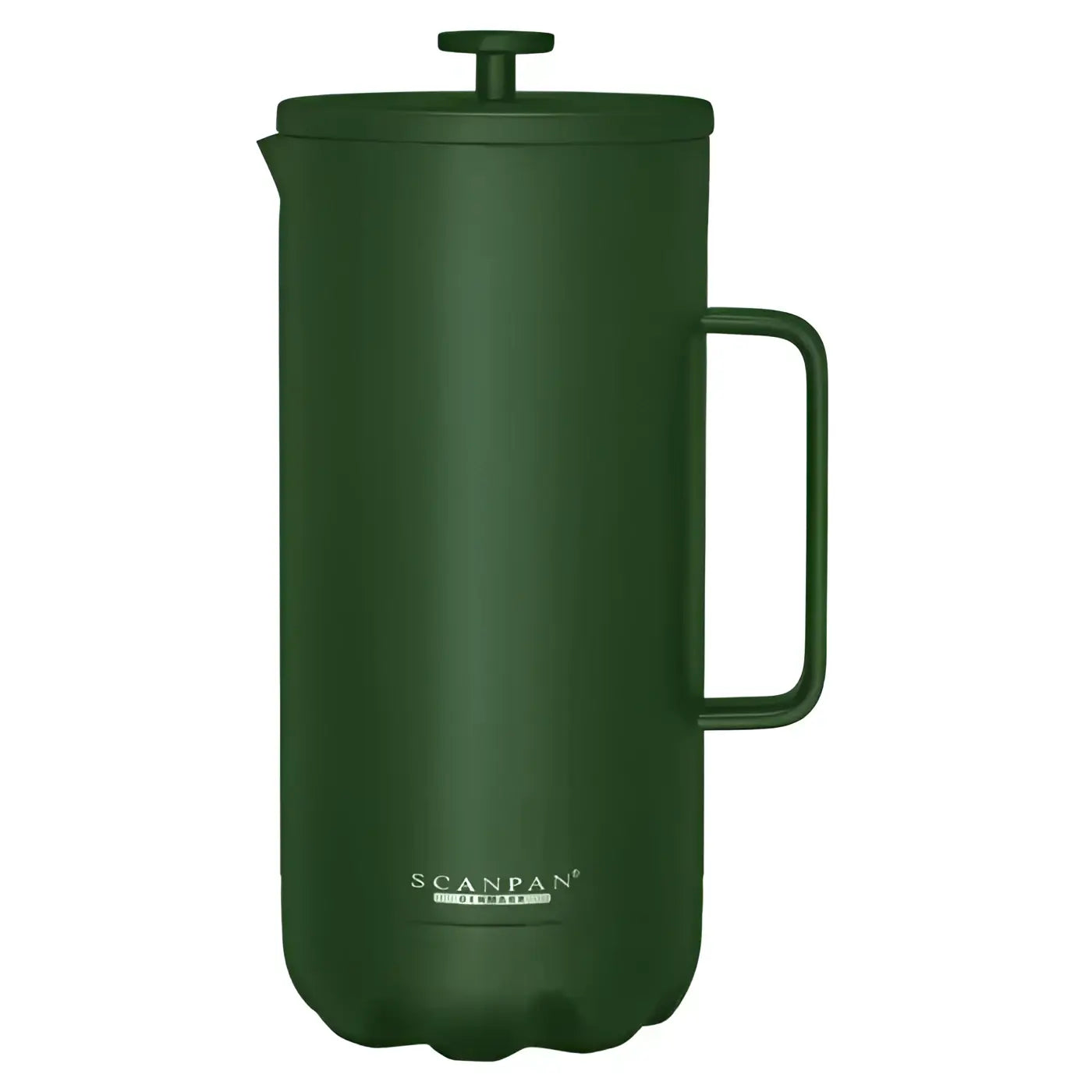 Green French press coffee maker on a white background