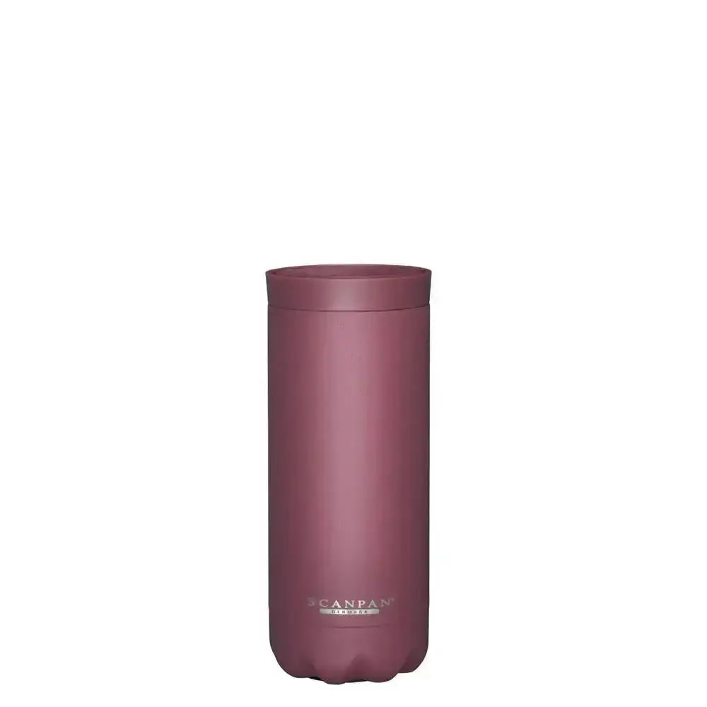 Maroon tumbler with 'Scanpan' branding on a white background