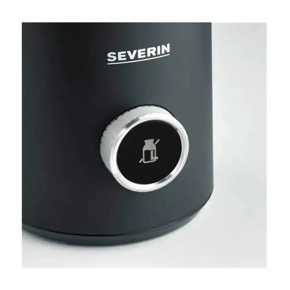 Black Severin Spuma 700 Plus induction milk frother with silver-accented control knob featuring milk jug icon
