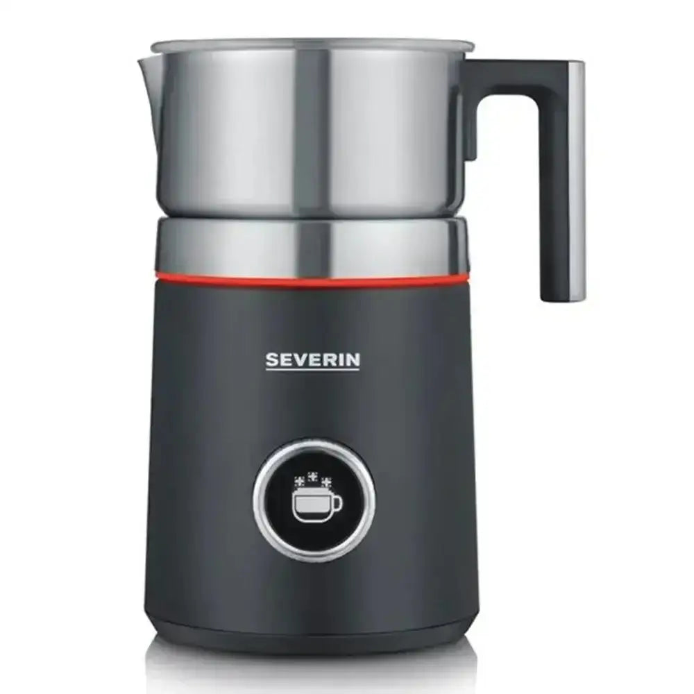 Severin Spuma 700 Plus induction milk frother in black and stainless steel with red accent ring for creamy froth