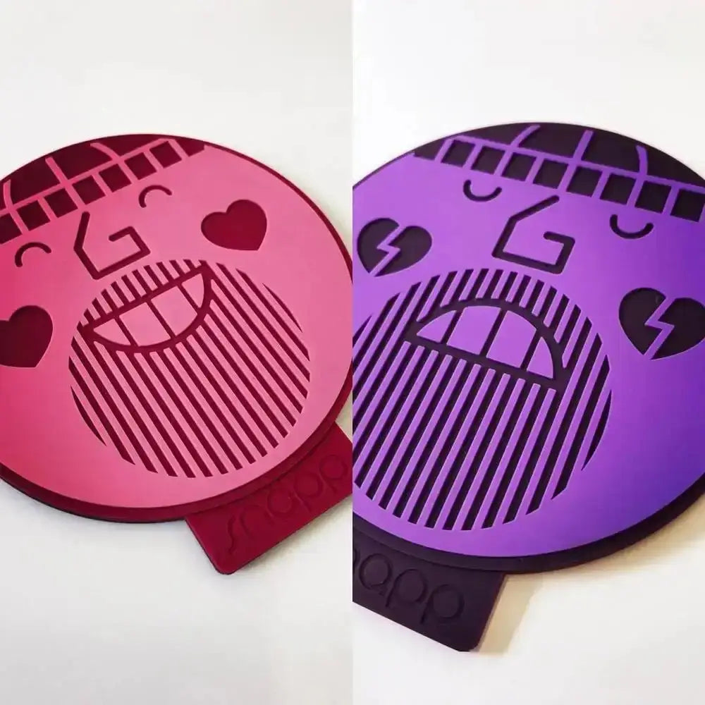 Pink and purple silicone cooling pads with cartoon face hearts and stripes from snap design two-faced coaster set of 6