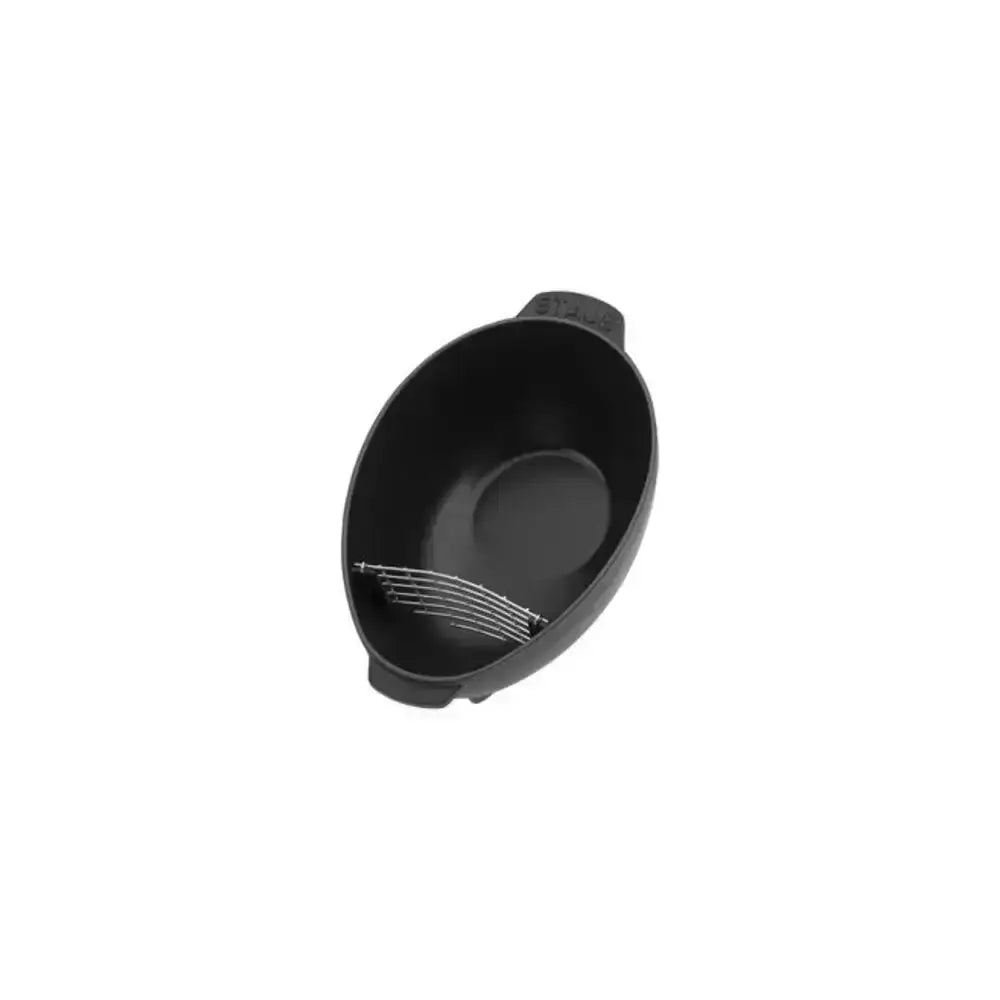 Black plastic hair dye mixing bowl with built-in metal rack for easy dye preparation and application