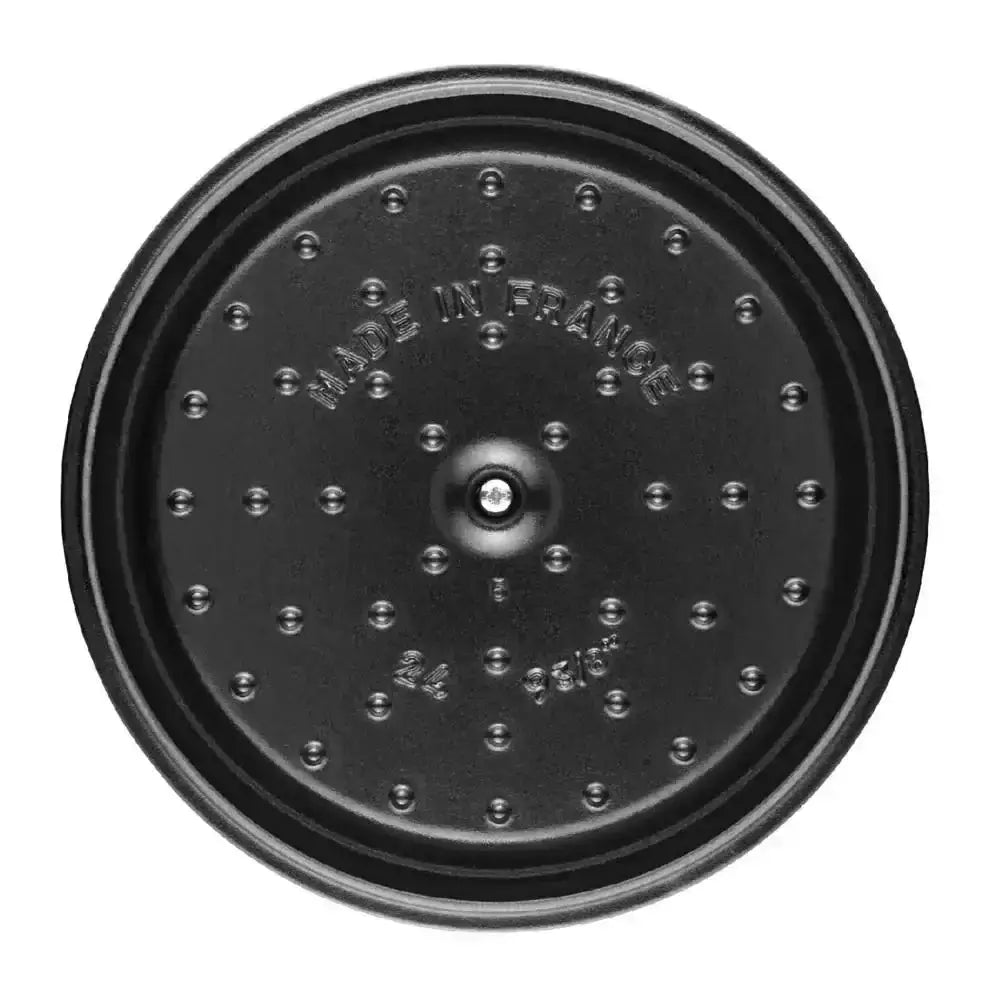 Black cast iron lid with made in france and size markings for staub round cast iron casserole pot 3.8l red