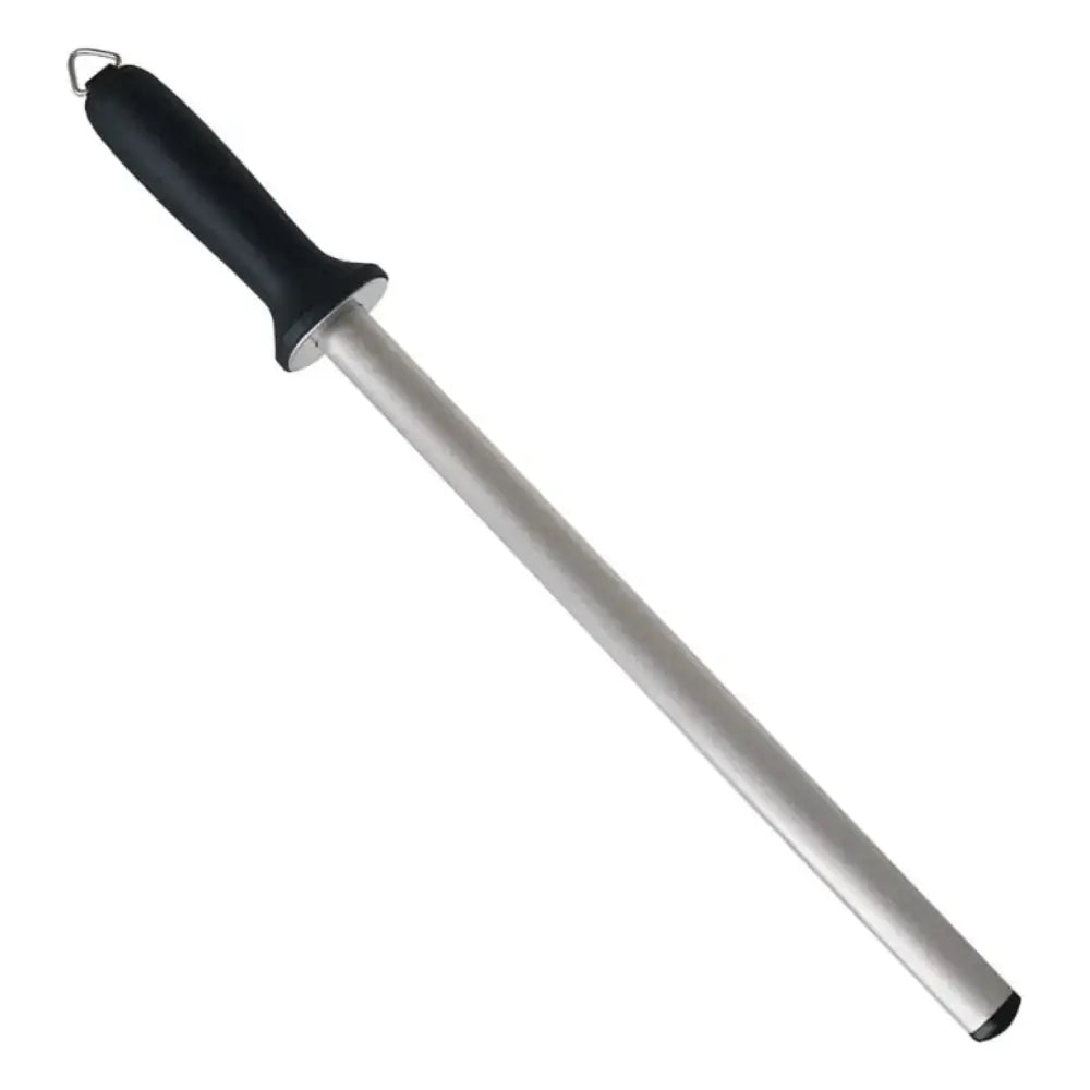 Metal rod with black handle on a white background