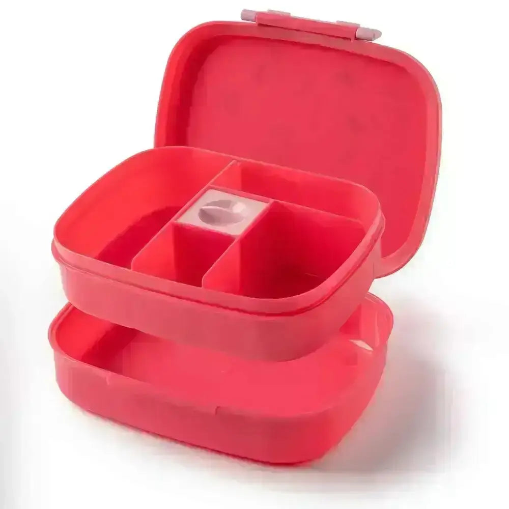 Red bento box with compartments on a white background