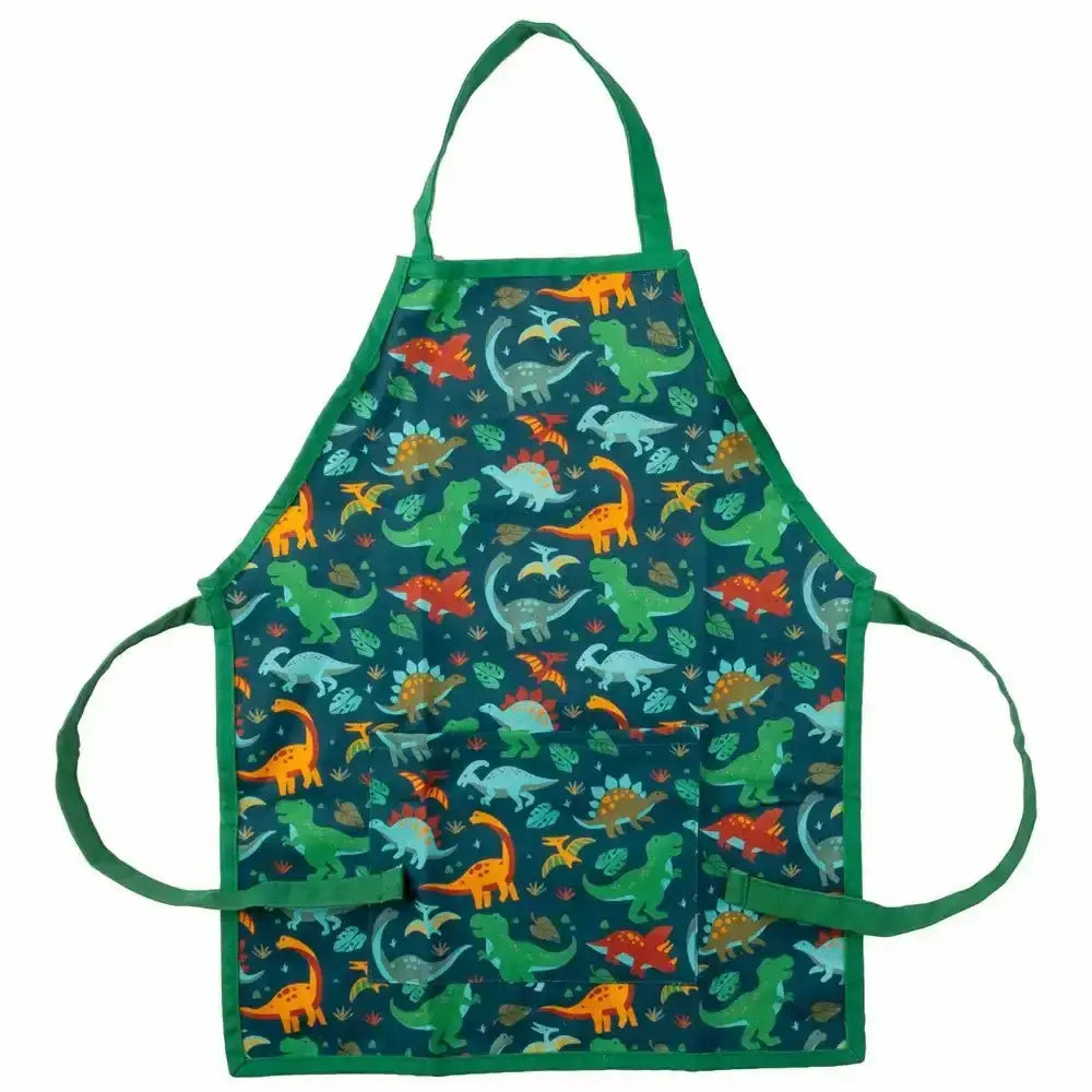 Children's apron with dinosaur pattern on a white background