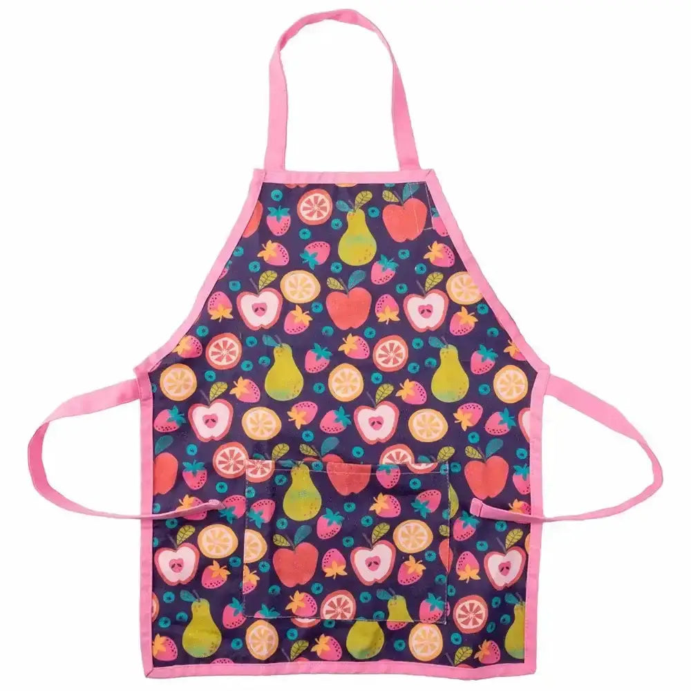 Colorful apron with fruit pattern on a white background