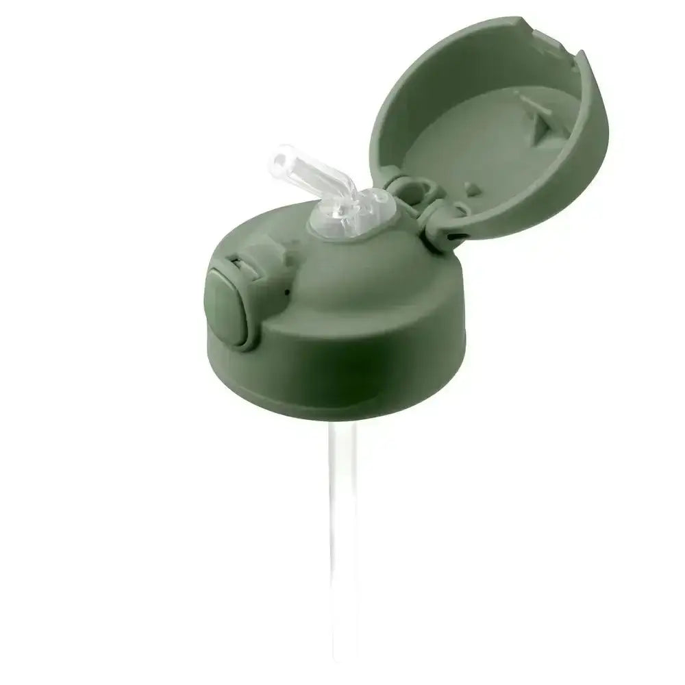 Green lid with a straw on a white background