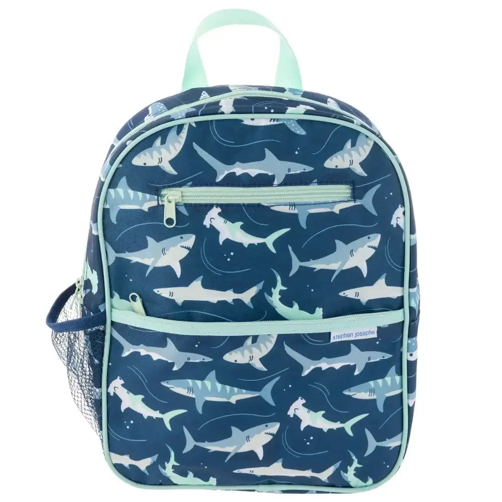Backpack with shark pattern on a white background