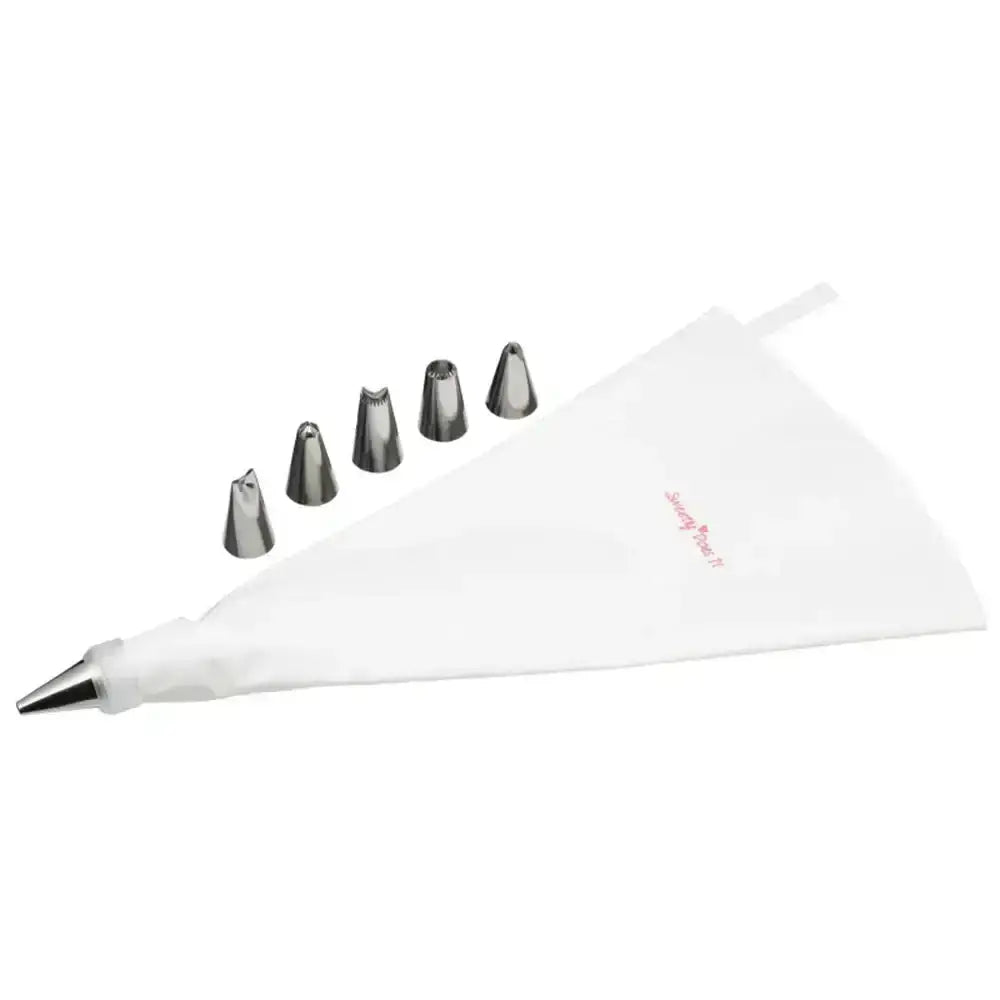 Pastry bag with metal tips on a white background