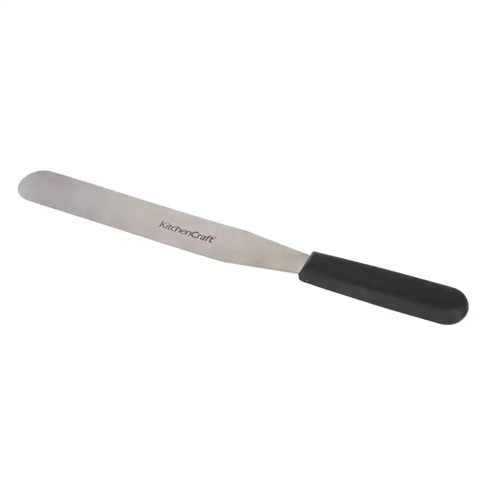 Spatula with black handle and 'KitchenCraft' branding on a white background