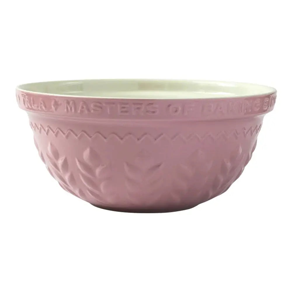 Pink mixing bowl with white interior on a white background
