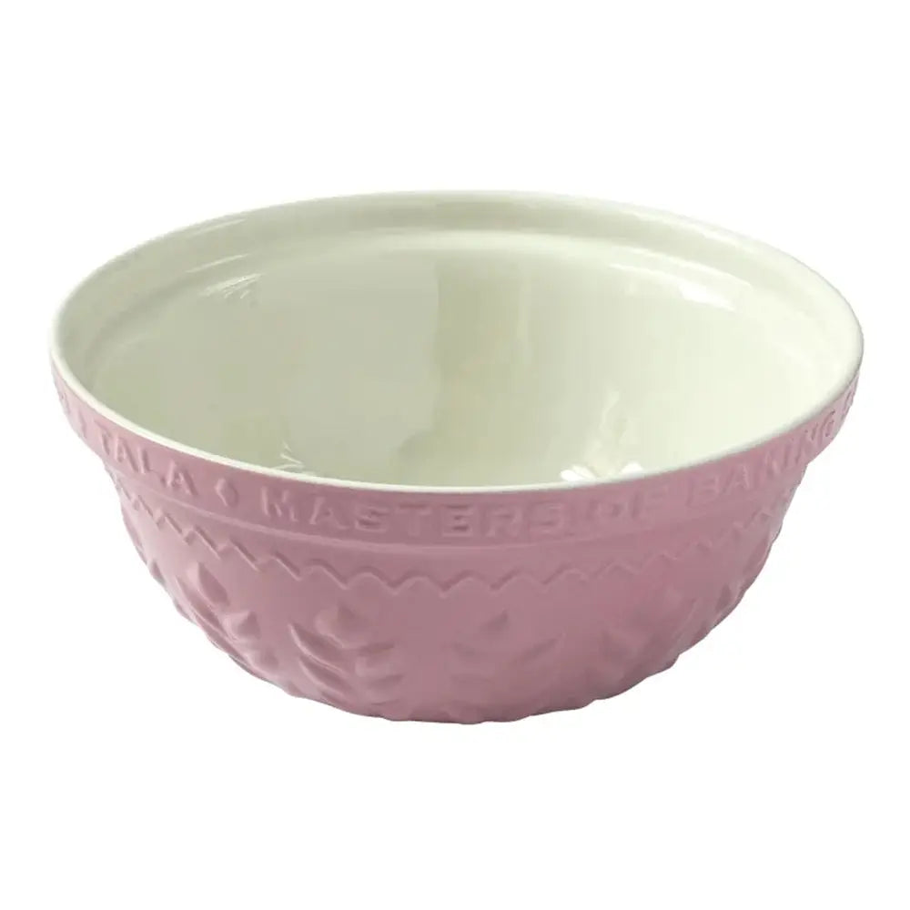 Pink ceramic bowl with textured design on a white background