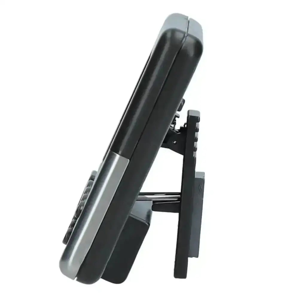 Black and silver phone stand on a white background