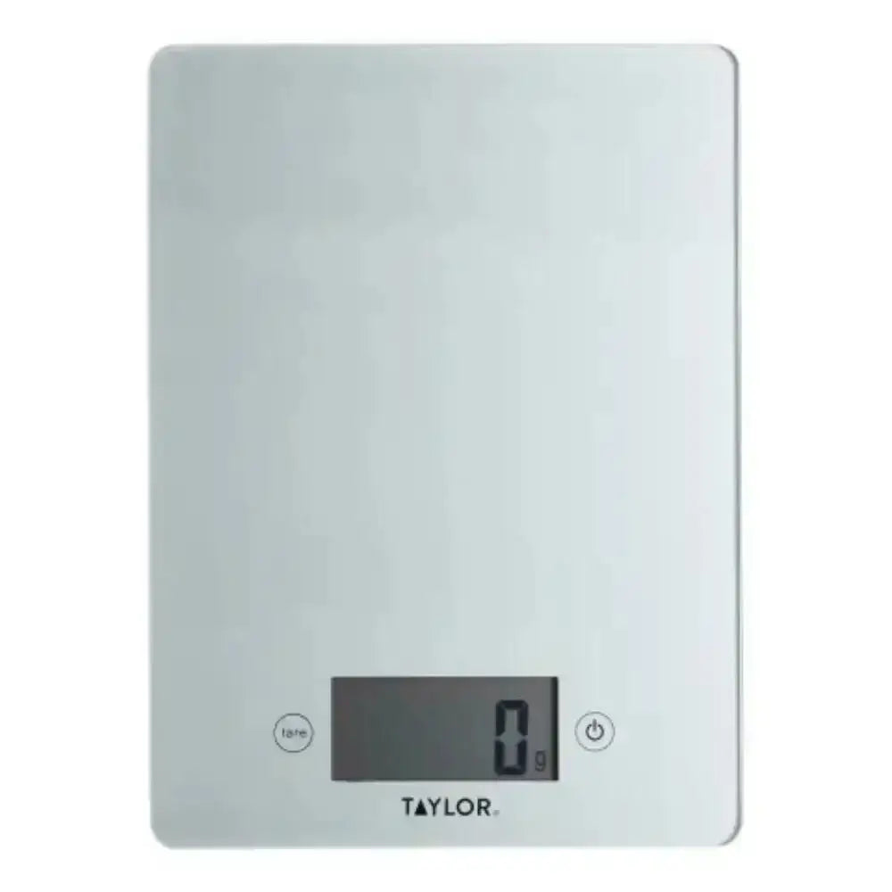 Taylor digital kitchen scale with a clear surface on a white background
