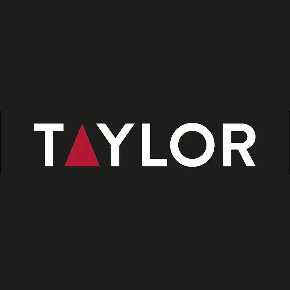Taylor logo with a red triangle on black background, kitchenware brand graphic